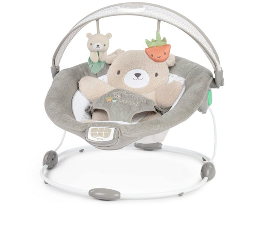 Ingenuity InLighten Baby Bouncer Seat with Light Up-Toy Bar and Bear Tummy Time Pillow Mat - Nate, Newborn and up